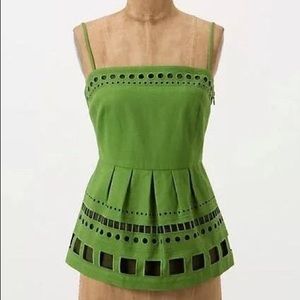 Anthropologie Maeve Top Green with Cutouts Sz 12